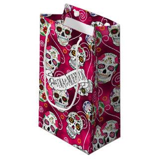 Sugar Skulls and Swirls Rose Red ID725 Small Gift Bag