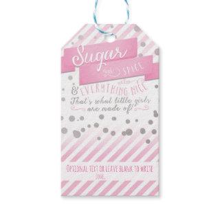 Sugar & Spice Pink & Silver Baby Shower Gift Tag