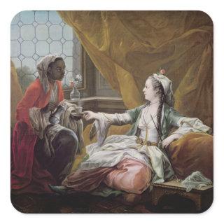 Sultana being offered coffee by a servant square sticker