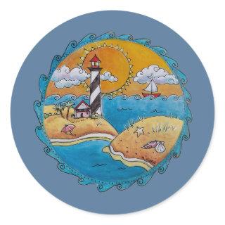 Summer beach fun sunny seashore coastal classic round sticker