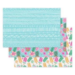 Summer Beach Pink Teal Yellow Popsicles Pineapples  Sheets