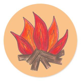 Summer Camp Fire Campfire Blaze Flames Camping Classic Round Sticker