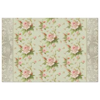 Summer Cottage Pink Roses Scrolls Wood Decoupage Tissue Paper