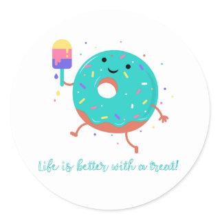 Summer Doughnut & Popsicle Sweet Treats Cute Classic Round Sticker