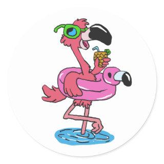 Summer Flamingo cartoon | choose background color Classic Round Sticker