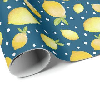 Summer Lemons Pattern Navy Blue