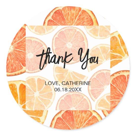 Summer Orange Citrus Slice Thank You Classic Round Sticker