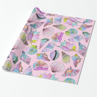 Summer Seashells in Girly Painted Watercolor Paint