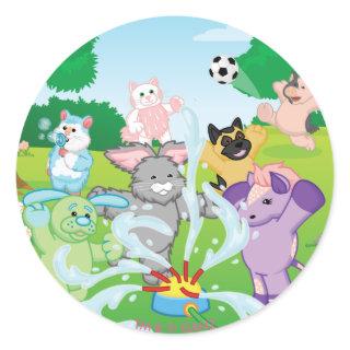 Summer Sensation Sprinkler Classic Round Sticker