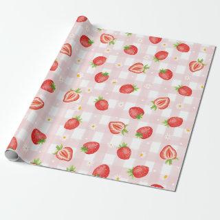 Summer Strawberry Daisy Floral Pink Gingham Party