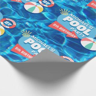 Summer Swimming Pool Party Tropical Birthday Blue