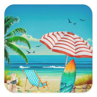 Summer vacation on the beach, Relaxation Square Sticker