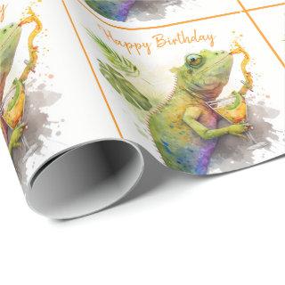 Summer Vibes Watercolor Chameleon - Happy Birthday