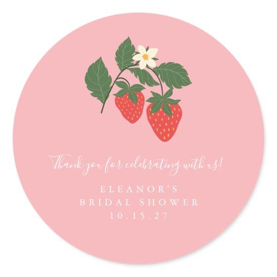 Summer Vintage Pink Strawberry Boho Bridal Shower Classic Round Sticker