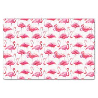 Summer Watercolor Bright Pink Flamingo Pattern Tissue Paper