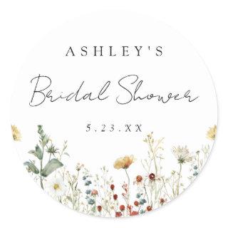 Summer Wildflower Field Bridal Shower Classic Round Sticker