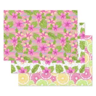 Summertime Pink Tropical Flowers Lemons Limes   Sheets