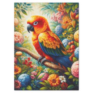 Sun Conure Parrot Colorful Flowers Decoupage Tissue Paper