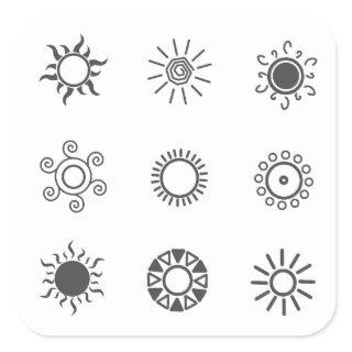Sun icon set square sticker