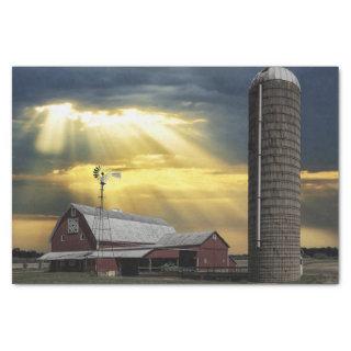 Sun Rays Pouring Out on Red Barns After a Storm Tissue Paper