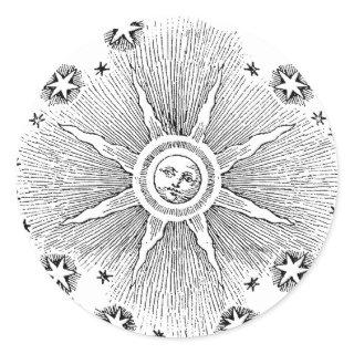 Sun Stars Antique Night Sky Medieval Zodiac Classic Round Sticker