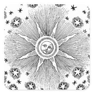 Sun Stars Antique Night Sky Medieval Zodiac Square Sticker