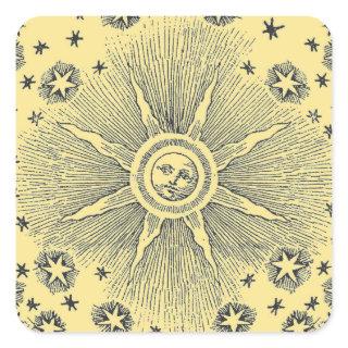 Sun Stars Antique Night Sky Medieval Zodiac Square Sticker