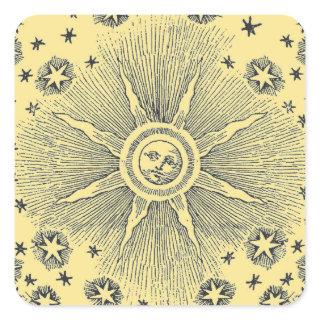 Sun Stars Antique Night Sky Medieval Zodiac Square Sticker