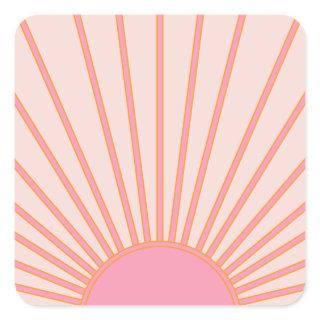 Sun Sunrise Pink Abstract Retro Sunshine Square Sticker