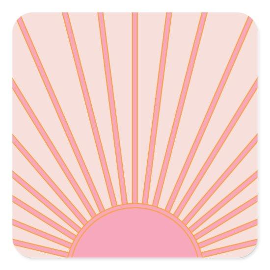 Sun Sunrise Pink Abstract Retro Sunshine Square Sticker