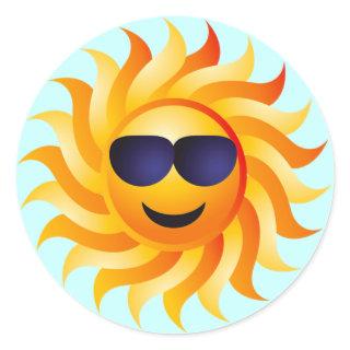 SUN WITH SHADES ON CLASSIC ROUND STICKER