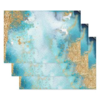 Sunbaked Mint And Gold Abstract Watercolor Art  Sheets
