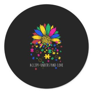 Sunflower Accept Understand Love World Autism Awar Classic Round Sticker