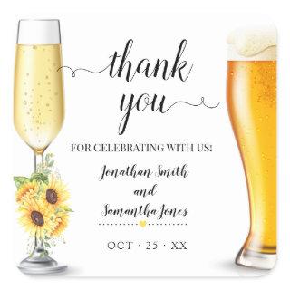 Sunflower boho bubbles and brews Thank you wedding Square Sticker