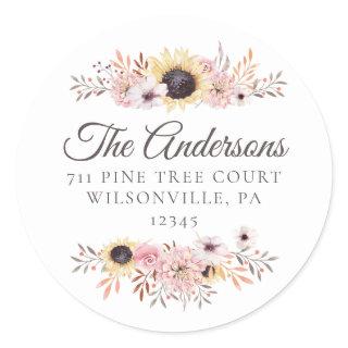 Sunflower Bouquet Round Return Address Labels