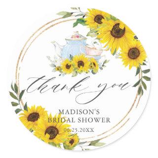 Sunflower Bridal Baby Shower Tea Party Thank You Classic Round Sticker