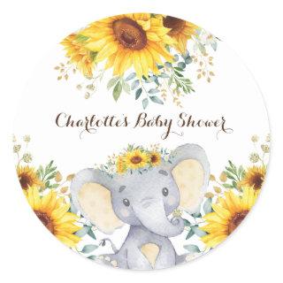 Sunflower Elephant Summer Birthday Baby Shower Classic Round Sticker