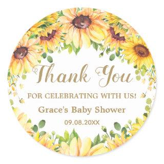 Sunflower Floral Favor Bridal Baby Shower Birthday Classic Round Sticker