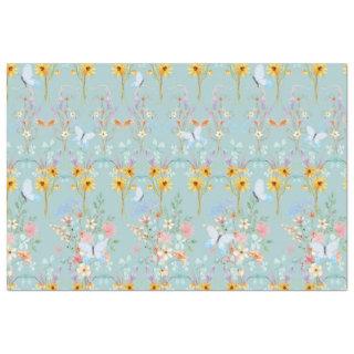 Sunflower Floral Yellow Blue Butterfly Decoupage Tissue Paper