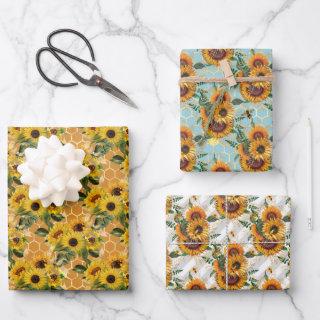 Sunflower Honeycomb bee Pattern Floral  Sheets