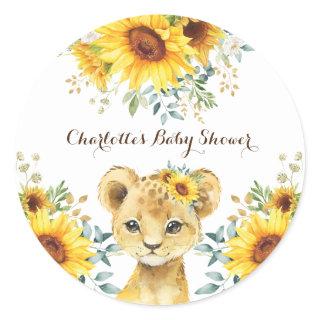 Sunflower Lion Cub Summer Birthday Baby Shower Classic Round Sticker