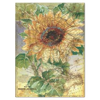 Sunflower North American Map Decoupage Tissue Paper