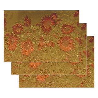 Sunflower Orange Gold Floral Art Design Decoupage  Sheets