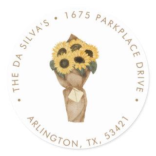 Sunflower - Rustic Autumn Return Address Classic Round Sticker