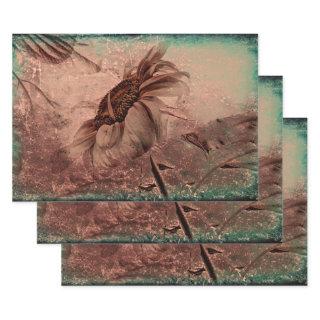 Sunflower Sepia Green Old Vintage Antique Texture  Sheets