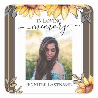 Sunflower Simple Photo Funeral Keepsake  Square Sticker