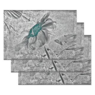 Sunflower Teal Gray Vintage Antique Texture  Sheets