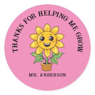 Sunflower thank you for helping me grow teacher classic round sticker