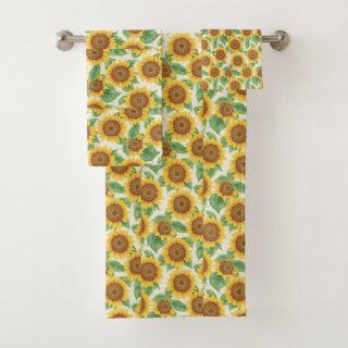 Sunflower Watercolor Colorful Personalized Pattern Bath Towel Set
