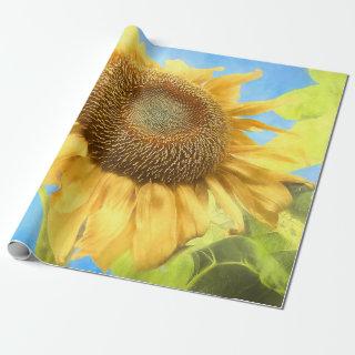 Sunflower Watercolor Country Yellow Blue Rustic